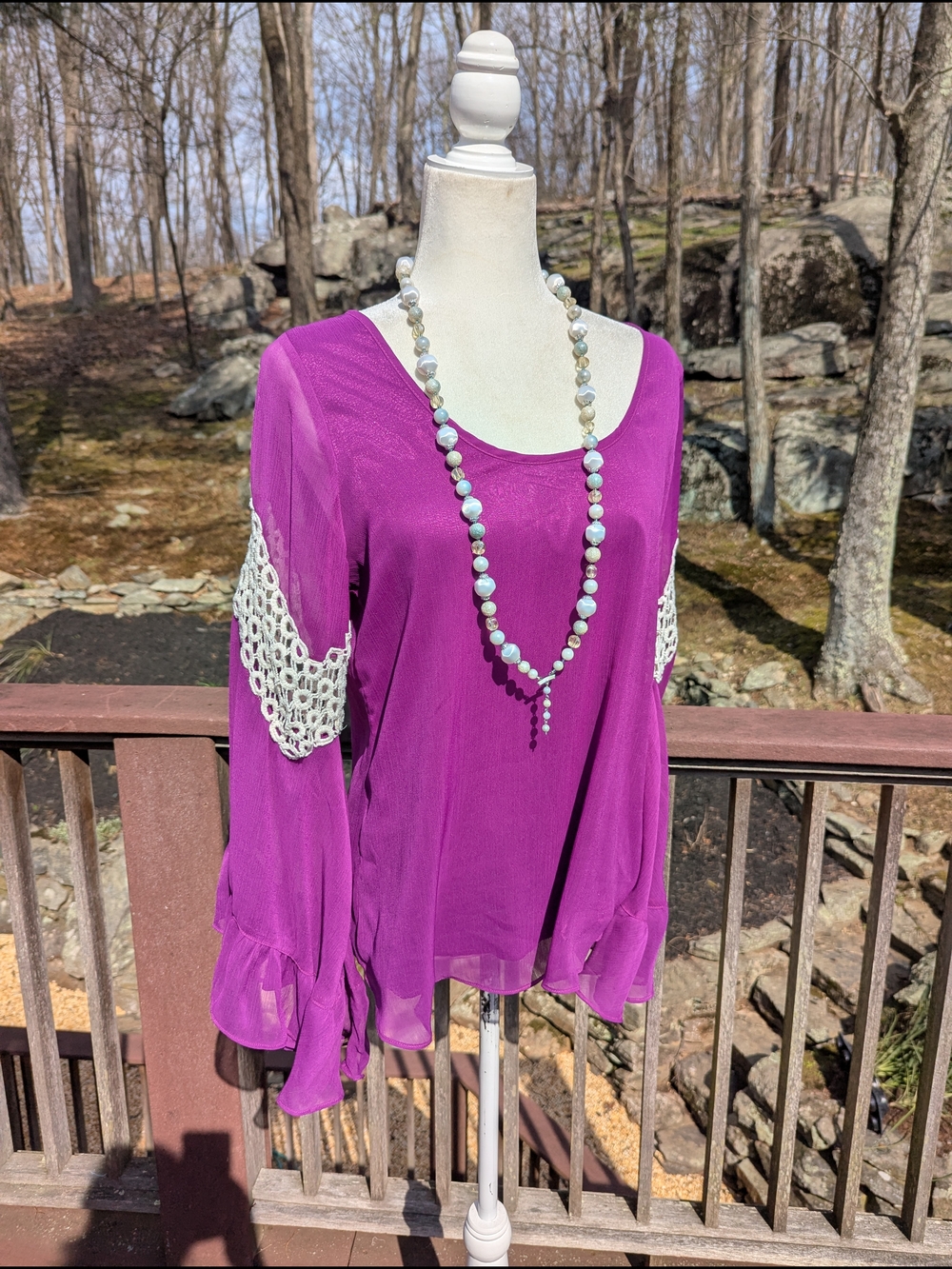 Vava by Joy Han Magenta Crochet-Inset Chiffon Blouse